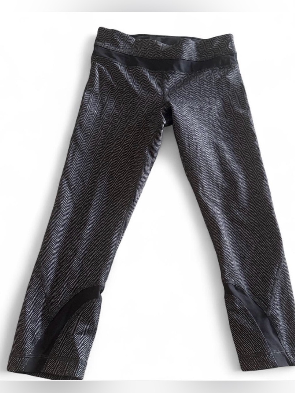 Lululemon Run Inspire Crop II
 Black Herringbone Active Leggings